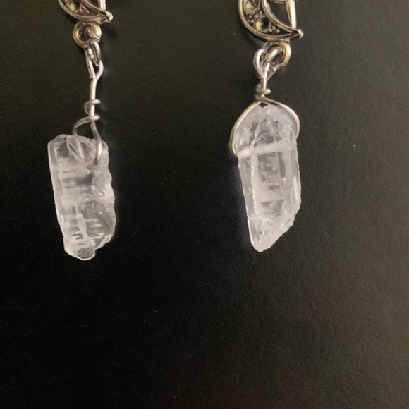 Witchy Boho Moon Earrings Hippie Crystal Look Cross Shepherds Hook Witch Fairy - Picture 4 of 6